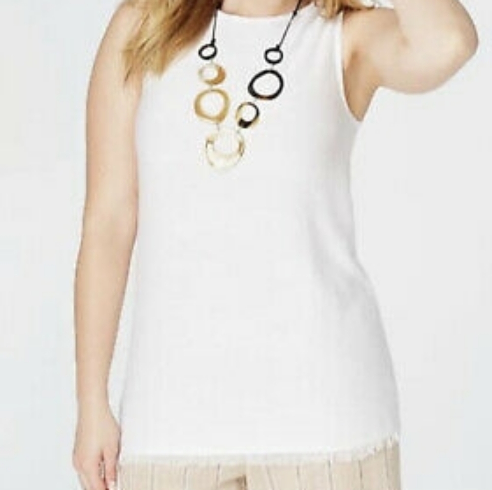 White J. Jill sleeveless Tank, fringed hem